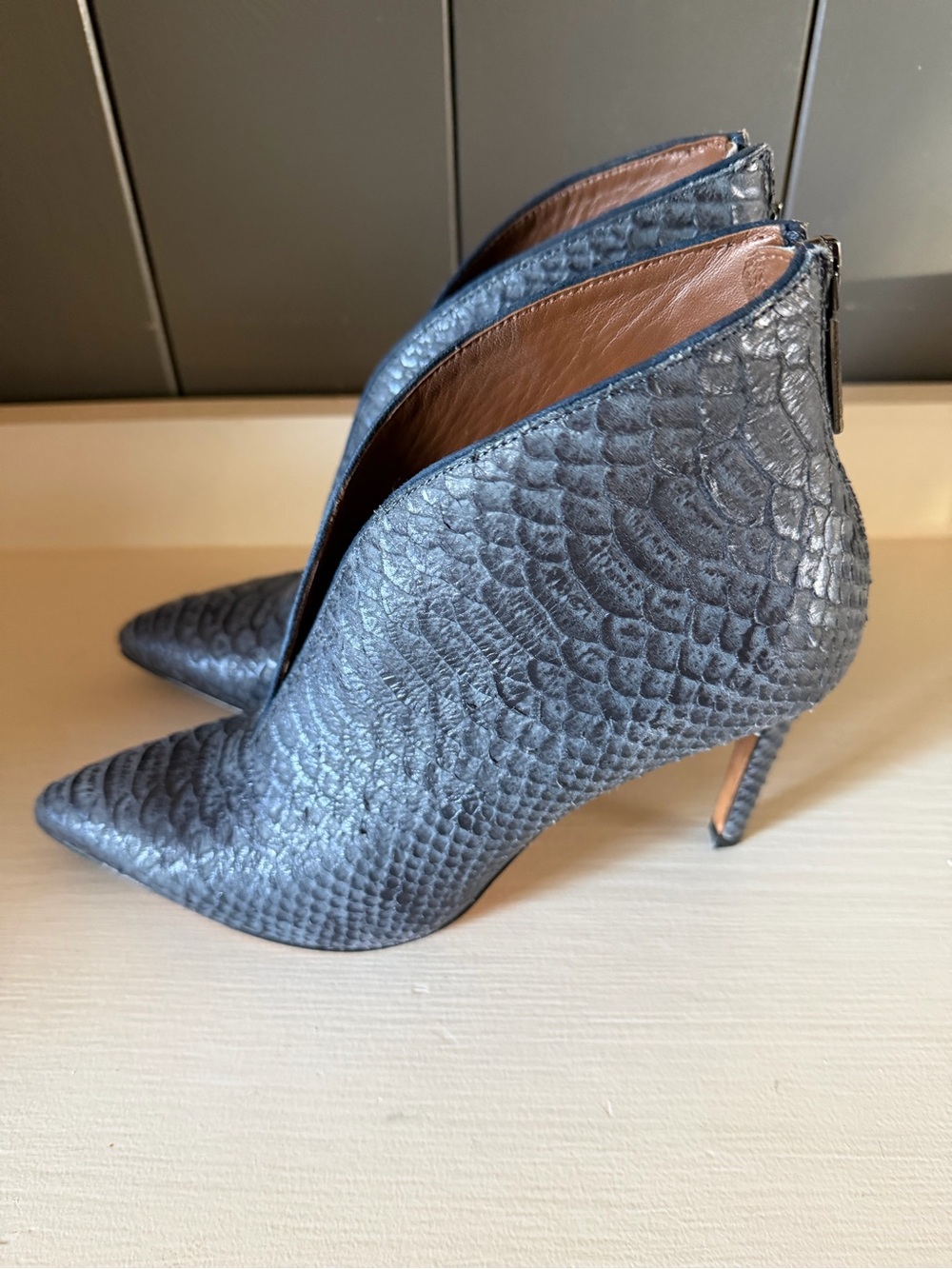 Donald J. Pliner Metallic Textured Pointed-Toe Stiletto Booties - Grey